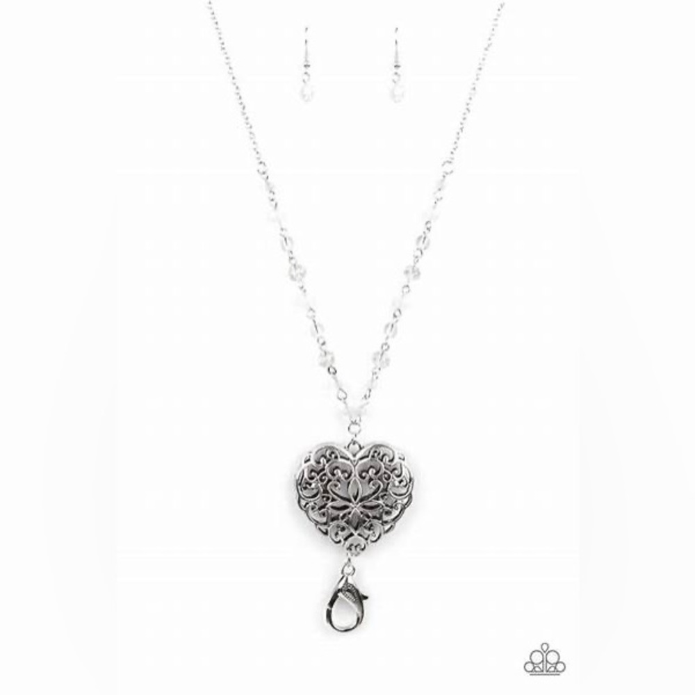 Long Silver heart lanyard necklace*